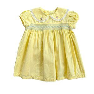 Vintage Pastel Yellow Lace Peter Pan Collar Smocked Dress 0-6 Months